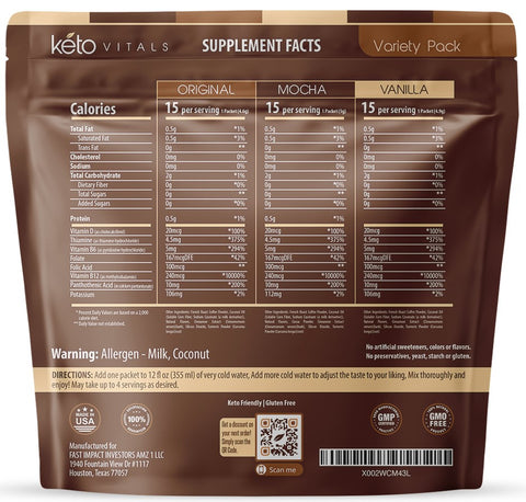 Keto Coffee Stick Packs - Unsweetened Assorted Flavors, 30 Ct.