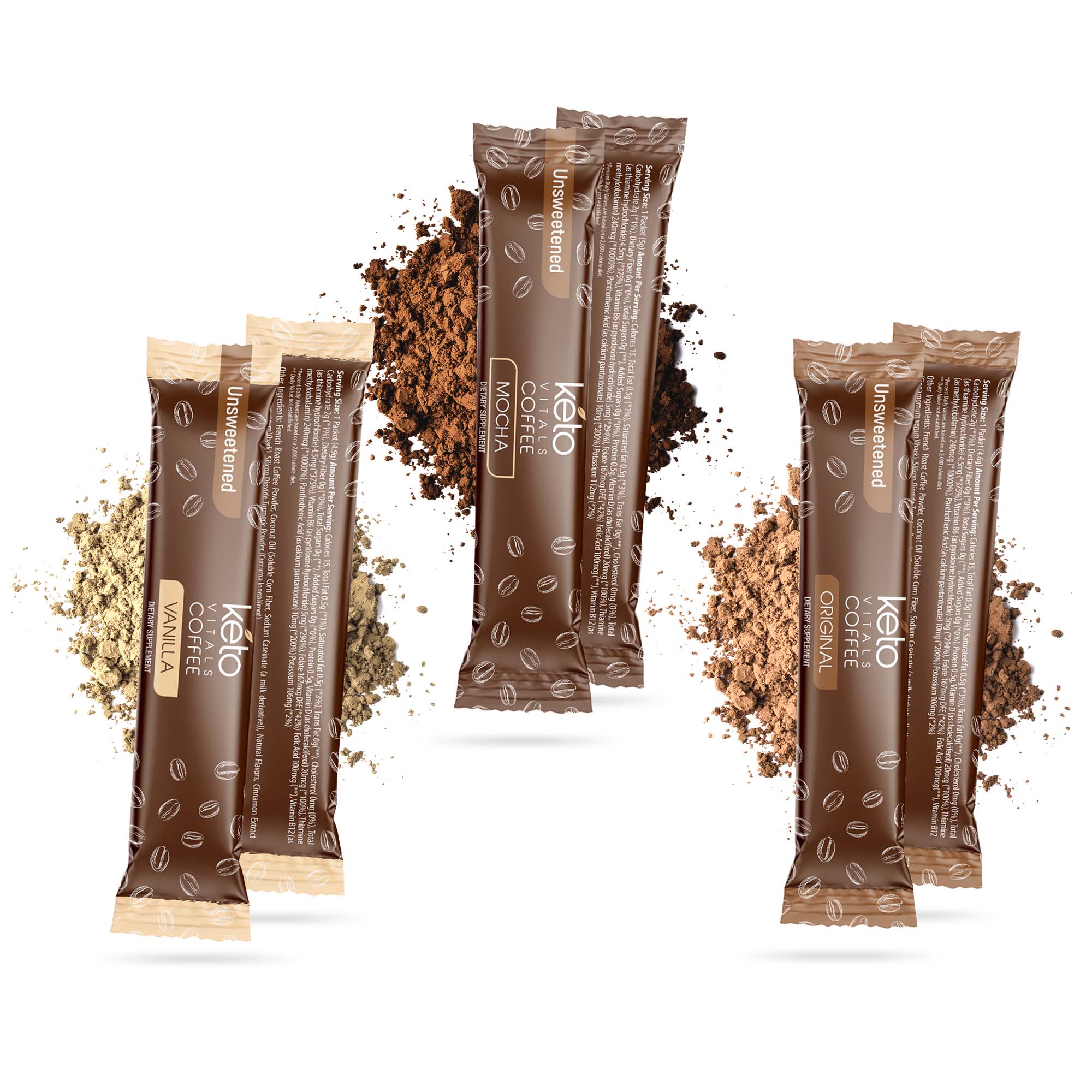 Keto Coffee Stick Packs - Unsweetened Assorted Flavors, 30 Count