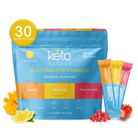 KetoVitals Electrolyte Powder Stick Packs - Original Assorted Flavors 30ct