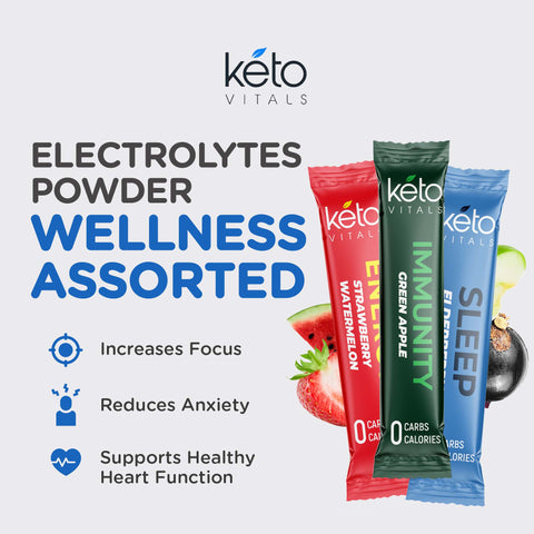 Keto Vitals Wellness Powder Stick Packs - Assorted - Sleep, Immunity, Energy - 30 Count