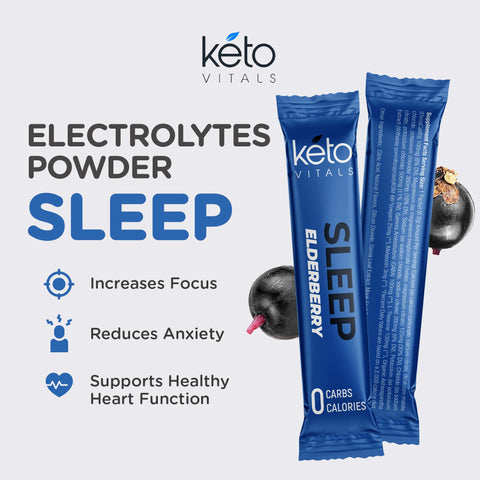 Keto Vitals Sleep Drink Electrolyte Sleep Powder Packets - Fast-Acting Sleep Blend of Melatonin 3mg, GABA, L-Theanine, & Ashwagandha - Elderberry, 30 Count