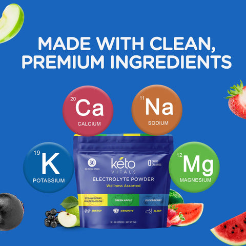 Keto Vitals Wellness Powder Stick Packs - Assorted - Sleep, Immunity, Energy - 30 Count