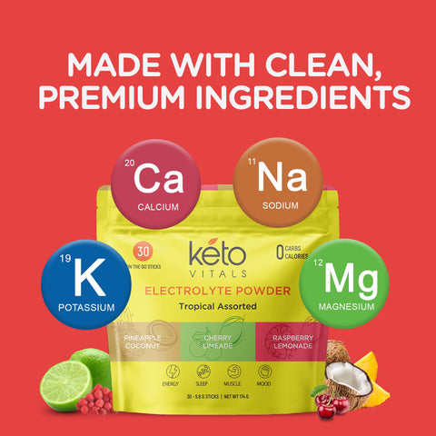 KetoVitals Electrolyte Powder Stick Packs - Tropical Assorted Flavors, 30ct