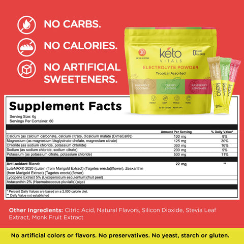 KetoVitals Electrolyte Powder Stick Packs - Tropical Assorted Flavors, 30ct