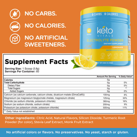 KetoVitals Original Electrolyte Powder Tub - Lemonade Flavor