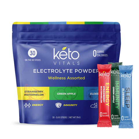 Keto Vitals Wellness Powder Stick Packs - Assorted - Sleep, Immunity, Energy - 30 Count