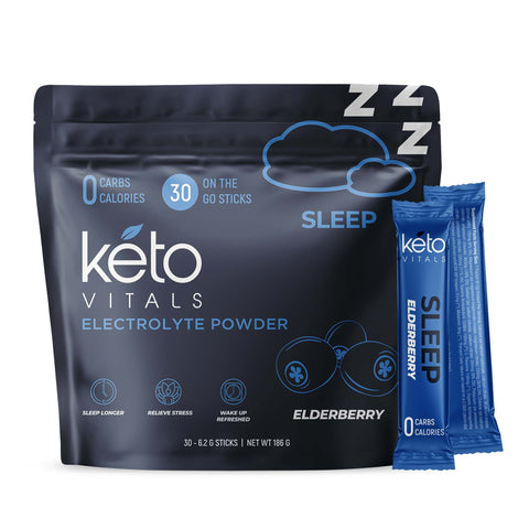 Keto Vitals Sleep Drink Electrolyte Sleep Powder Packets - Fast-Acting Sleep Blend of Melatonin 3mg, GABA, L-Theanine, & Ashwagandha - Elderberry, 30 Count